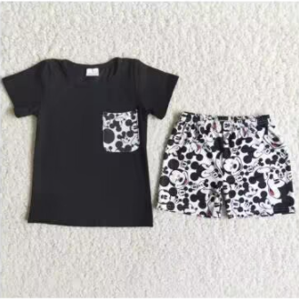 A16-24 Black Dots M Cartoon Pocket Boys Short Sleeve Shorts Outfits