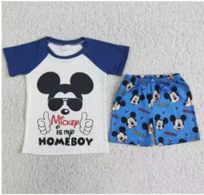 D7-13 Blue M Cartoon Homeboy Boys Short Sleeve Shorts Outfits