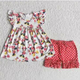 C0-15 Red Dots M Cartoon Print Girls Short Sleeve Shorts Outfits