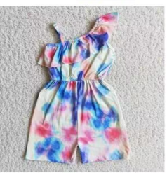 A4-23 Blue Pink Tie Dye Girls Sleeveless Jumpsuit