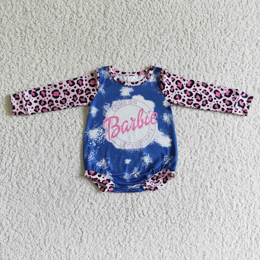 LR0021 Pink Blue Leopard Letter Girls Long Sleeve Romper