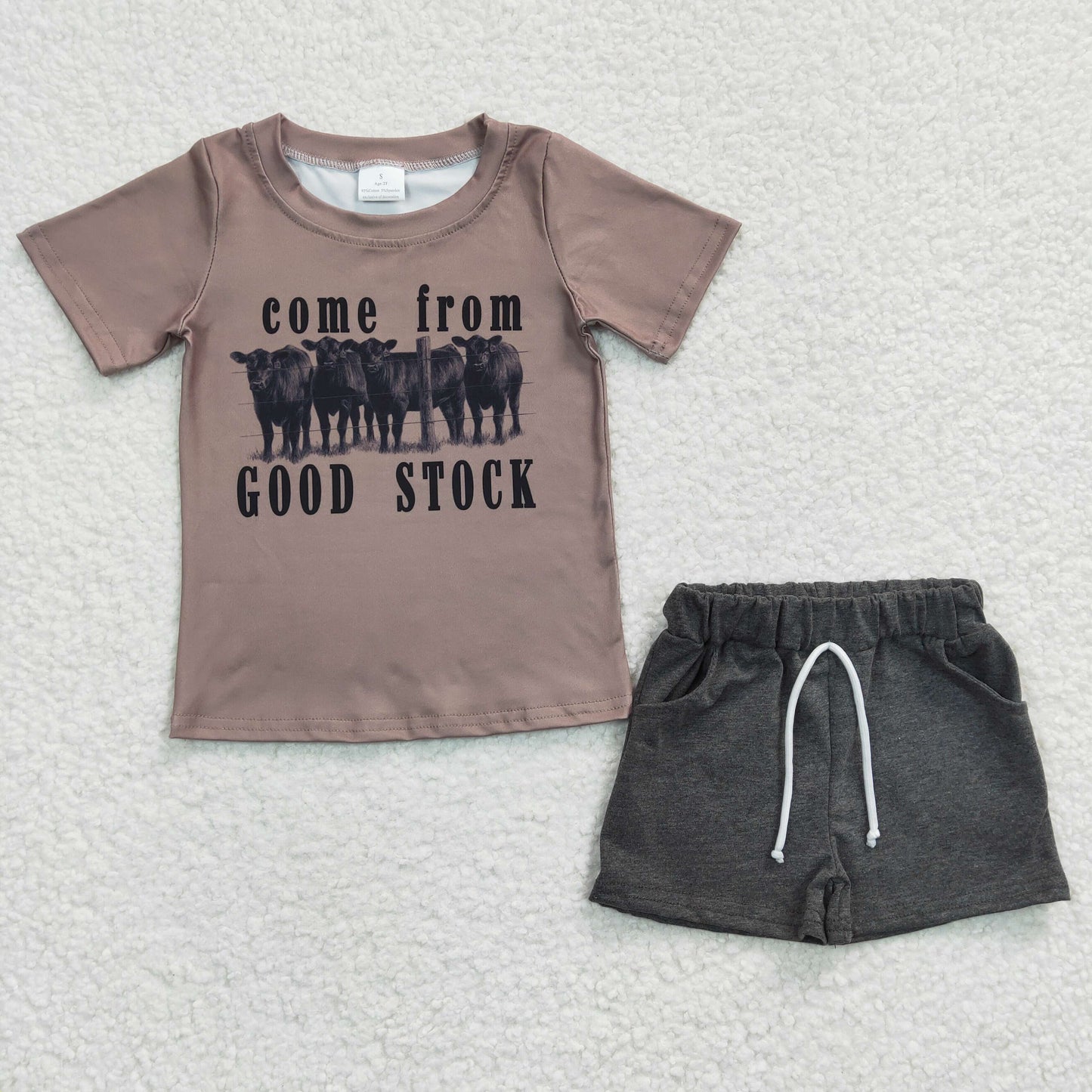 BSSO0193 Brown Highland Cow Western Come from good stock cows Khaki Boys Short Sleeve Shorts Outfits