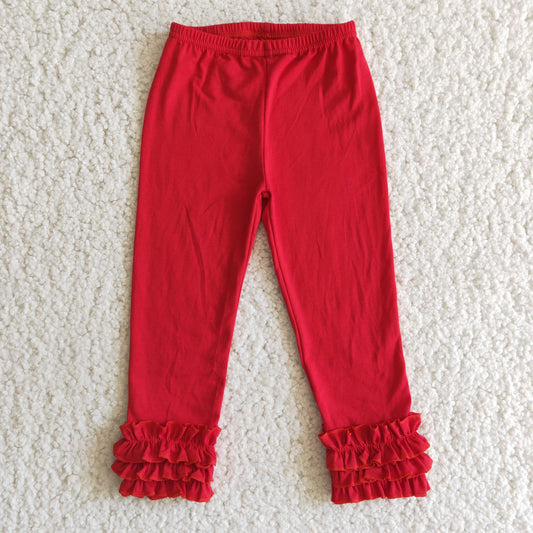 Cotton Ruffles Red Solid Color Pants