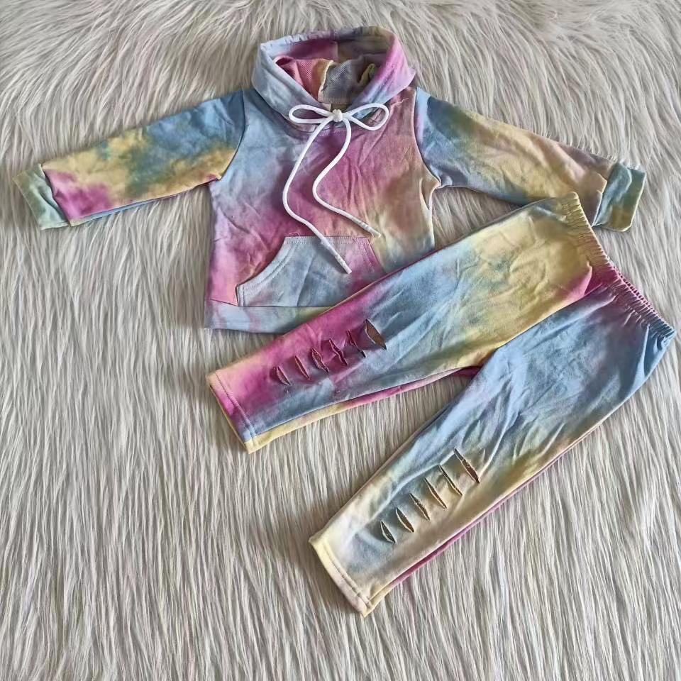 Clearance 6 A25-27 Tie Dye Kids Hoodie Blue & Yellow Set