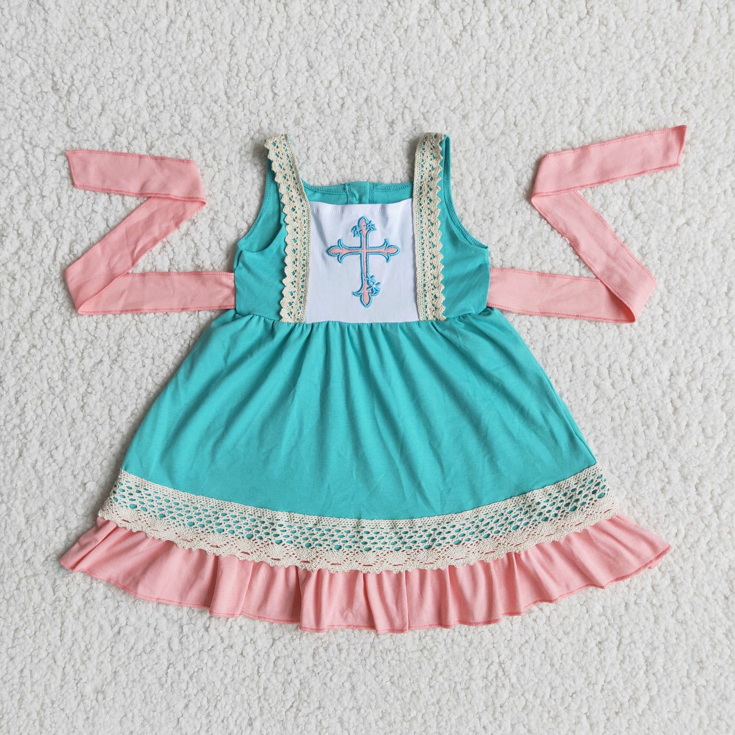 Easter Cross Embroidery Girls Dress