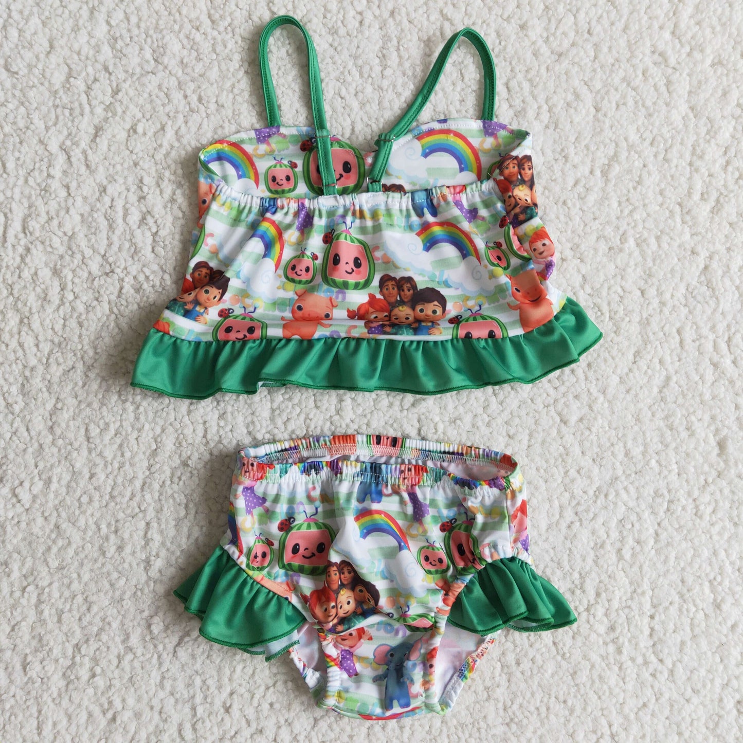 E11-20 Green Cartoon Girls Swimming Bathing Suits Swimsuits