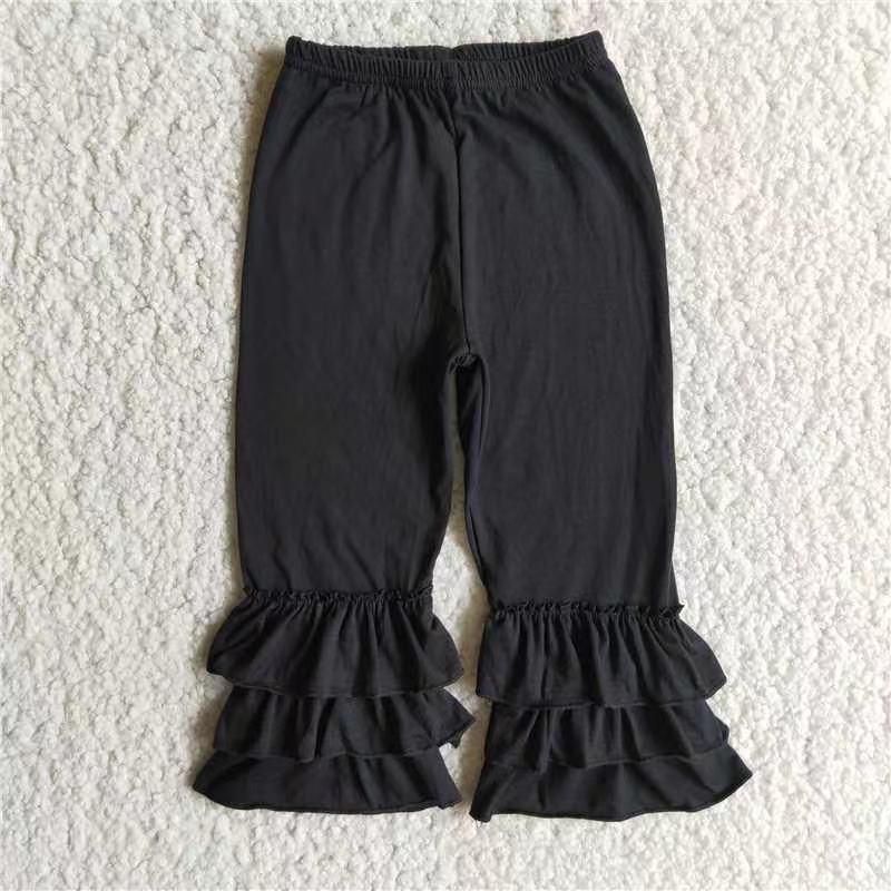 C6-12 Black Baby Cotton Fabric Ruffles Pants