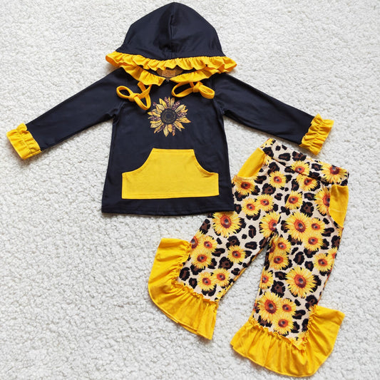 Clearance 6 A8-28 Sunflower Adorable Long Sleeve Ruffles Floral Kids Girls Hoodie Sets