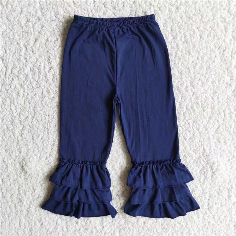 Dark Blue Baby Cotton Fabric Ruffles Pants