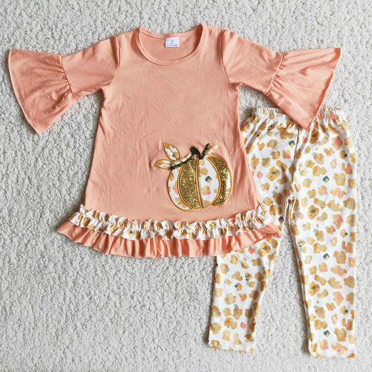 6 A9-30 Halloween Embroidery Pumpkin Pink Golden Girls Short Sleeve Pants Outfits