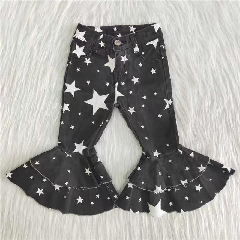 Black Stars Ruffles Hot Sale Denim Jeans