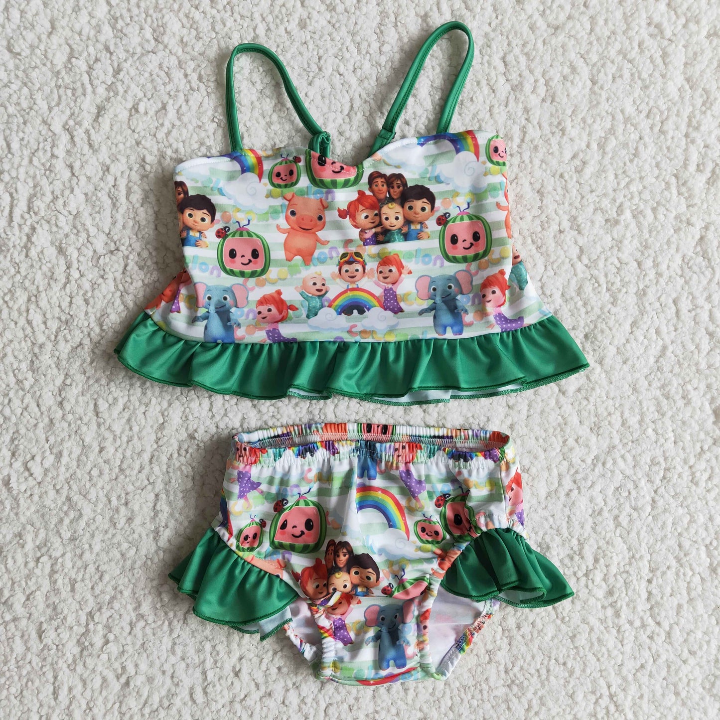 E11-20 Green Cartoon Girls Swimming Bathing Suits Swimsuits