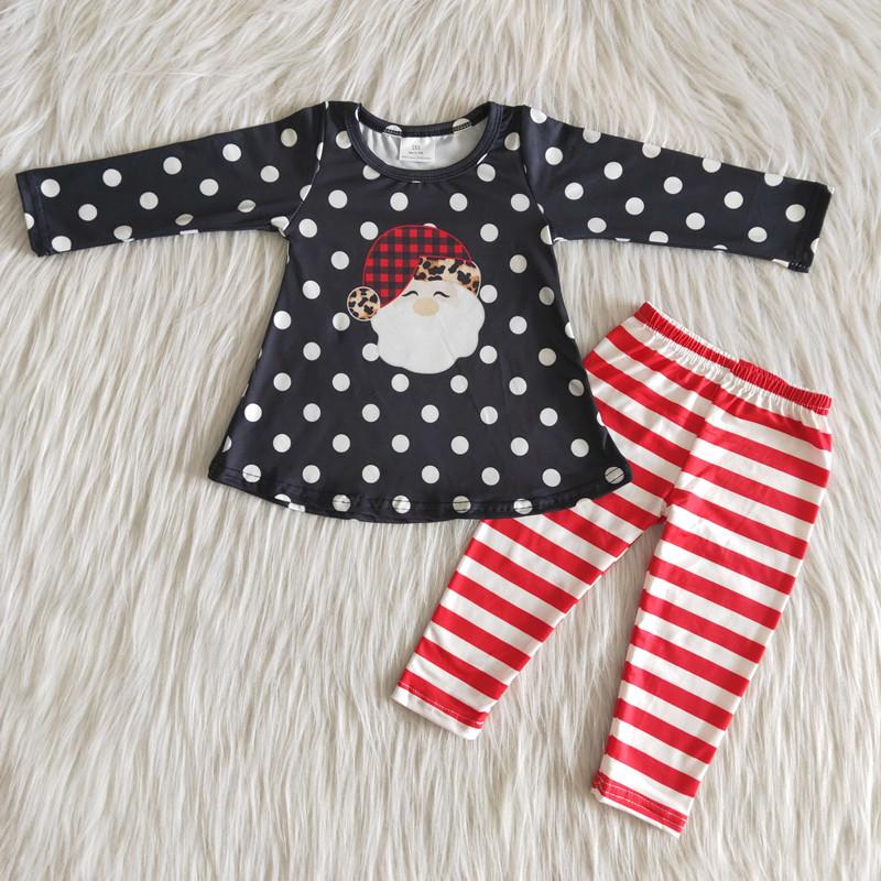 Newborn Baby Girls Long Sleeve Dots Christmas Santa Match Striped Print Outfits