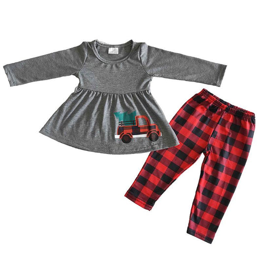 2021 Hot Sale Baby Girls Long Sleeve Christmas Match Plaid Pants Kids Clothing