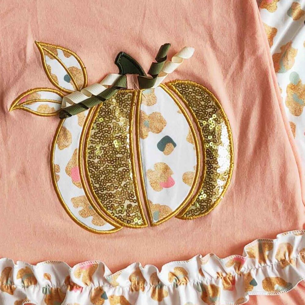 6 A9-30 Halloween Embroidery Pumpkin Pink Golden Girls Short Sleeve Pants Outfits