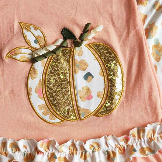 6 A9-30 Halloween Embroidery Pumpkin Pink Golden Girls Short Sleeve Pants Outfits