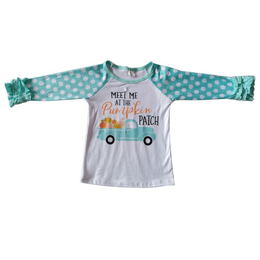 Baby Girls Dots Ruffles Raglan Sleeve Pumpkin Truck Girls Casual T-shirts