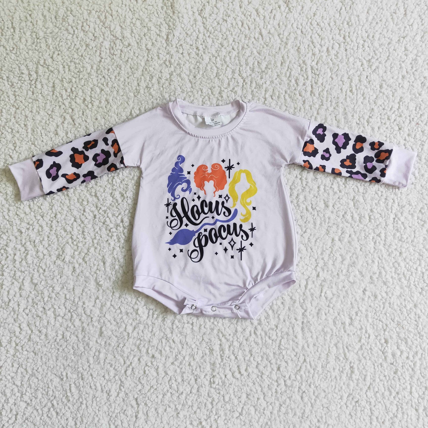 LR0062 Halloween Purple Leopard Witch Cartoon Girls Long Sleeve Romper