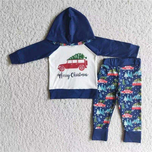 Clearance 6 A12-13 Merry Christmas Tree Blue Boys Long Sleeve Hoodies Outfits