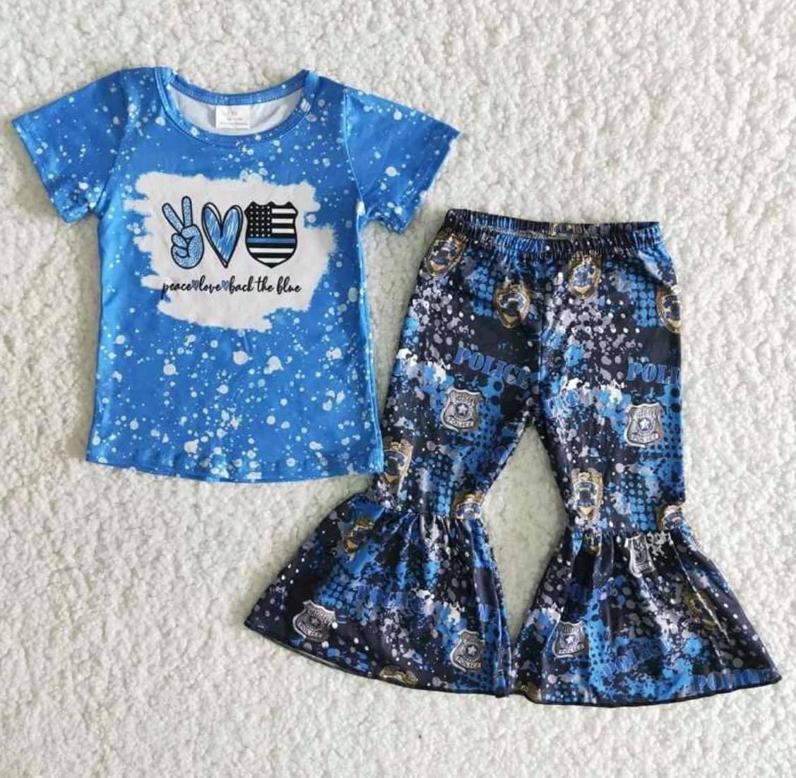 Blue Bleach Design Girls Bell-bottom Pants  Set