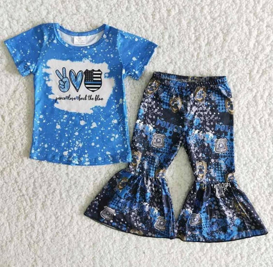 Blue Bleach Design Girls Bell-bottom Pants  Set