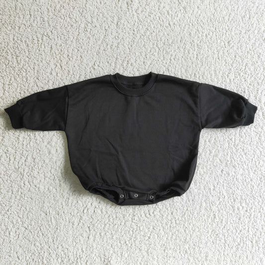 LR0241 Black Pure Solid Girls Long Sleeve Romper