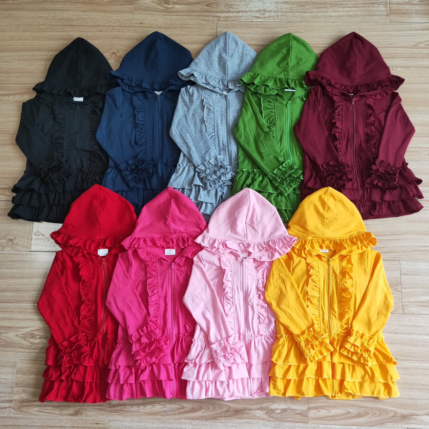 GT0014 Dark Red Ruffles Girls Long Sleeve Hoodies Top