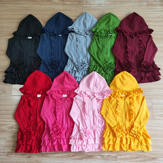 GT0018 Yellow Ruffles Girls Long Sleeve Hoodies Top