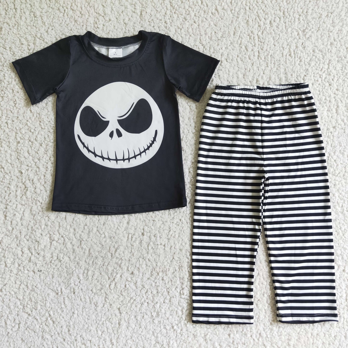 BSPO0025 Halloween Black Ghost Cartoon Stripes Boys Short Sleeve Pants Outfits