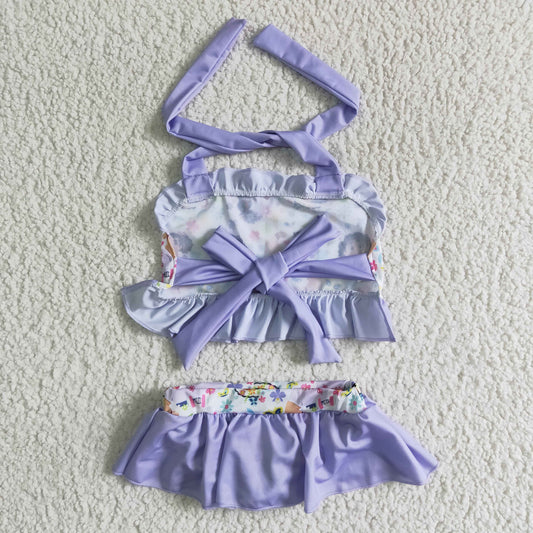 S0006 Purple Cartoon Girls Swimming Bathing Suits Swimsuits