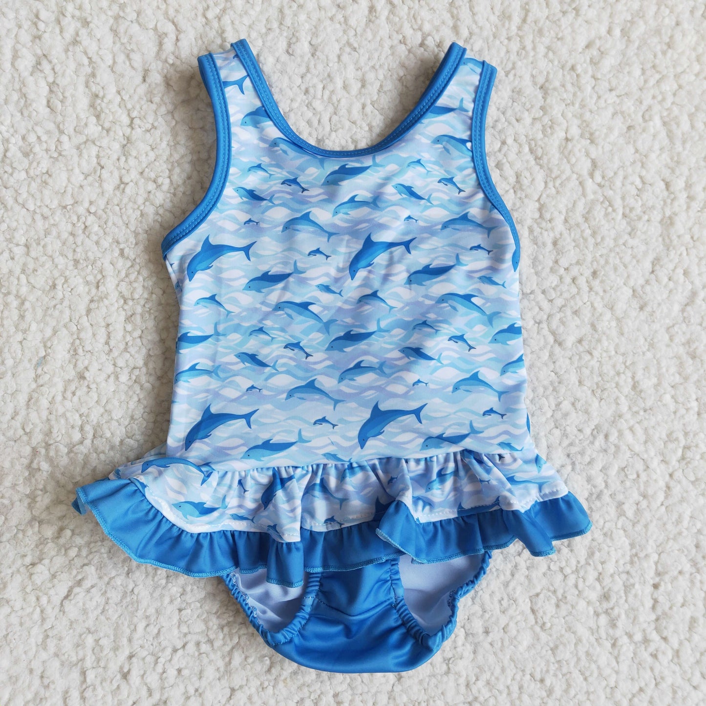 Whale Blue Girls Bathing Suits Swimsuits