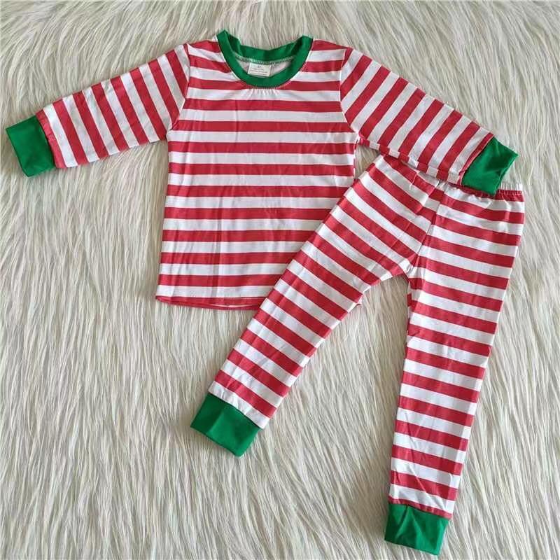 Christmas Red Striped Print Long Sleeve Pajamas