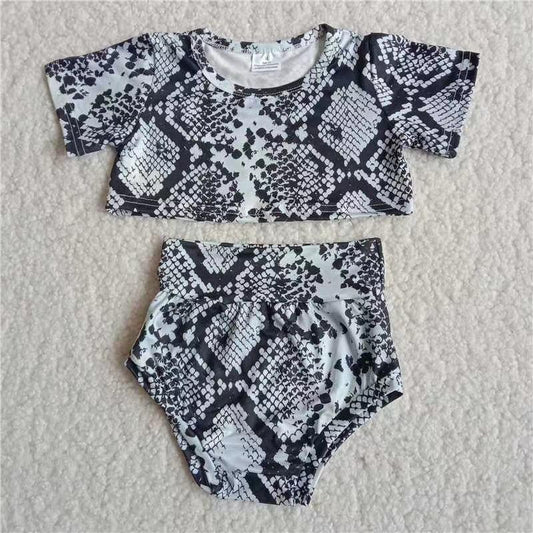 B12-12 Snake Skin Crop Girls Short Sleeve Bummies Outfits