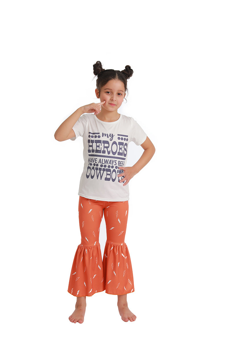 Clearance B15-30 My Heroes Have Always Been Cowboys Orange Girls Short Sleeve Pants Outfits