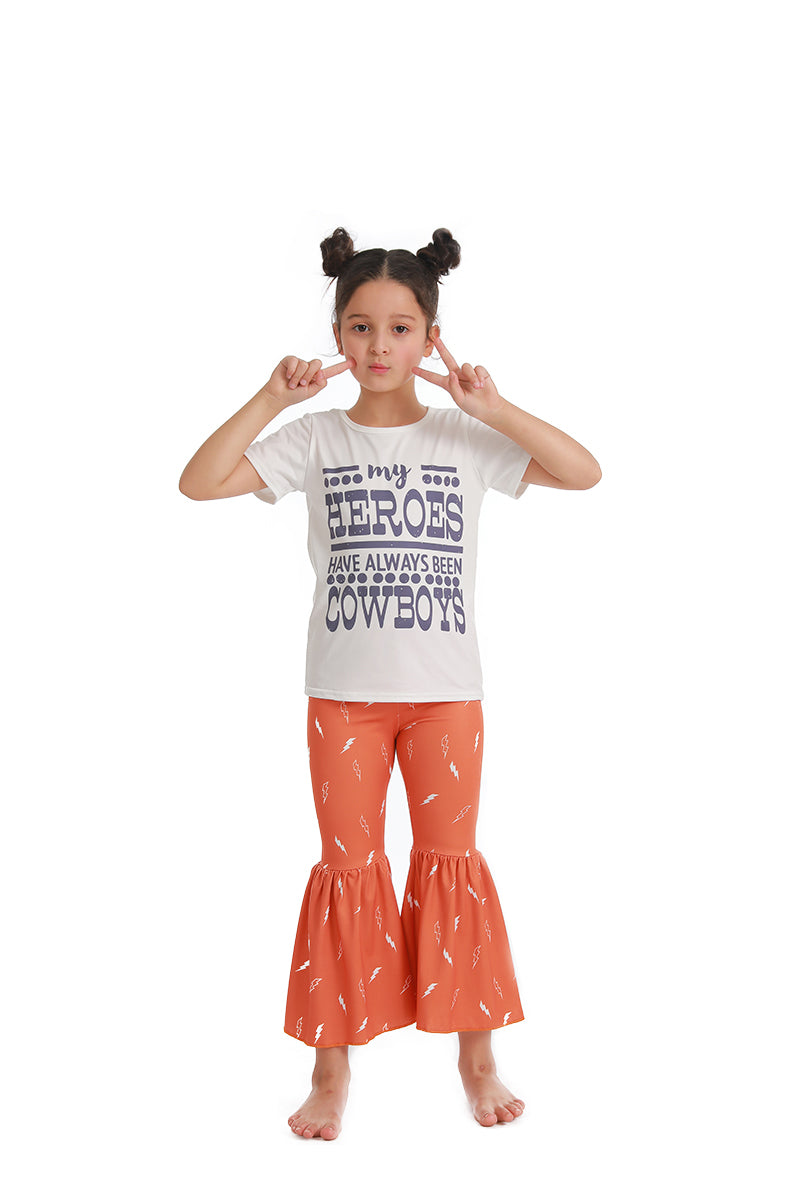 Clearance B15-30 My Heroes Have Always Been Cowboys Orange Girls Short Sleeve Pants Outfits