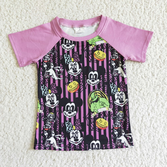 BT0041 Halloween Purple Cartoon Boys Short Sleeve Top T-shirts