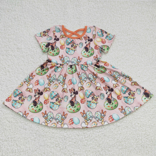 promotion RTS GSD0222 Easter Pink M Cartoon Duck Egg Girls Short Sleeve Dresses