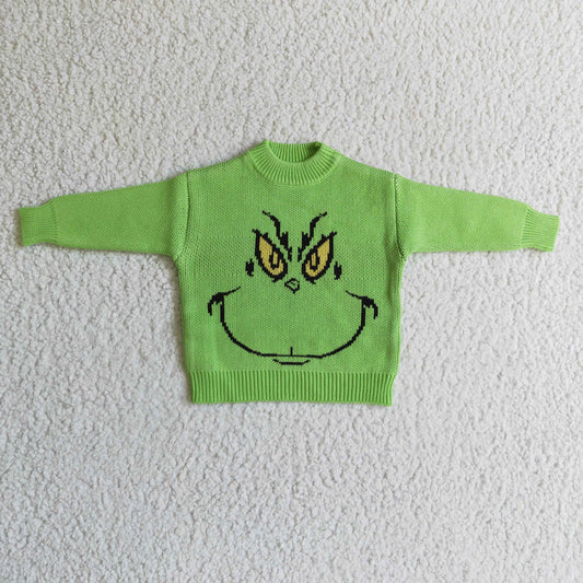 BT0099 Christmas Green Cartoon Girls Boys Long Sleeve Sweater