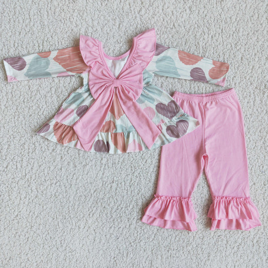 6 B6-24 Valentine Love Pink With Bow Tunic Girls Long Sleeve Pants Outfits