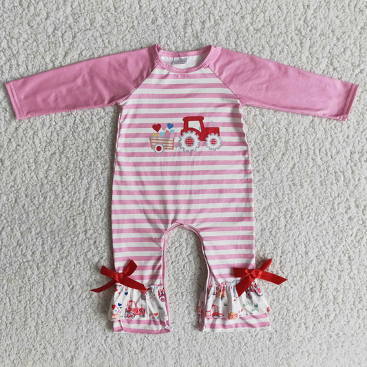 Clearance 6 B9-18 Valentine Pink Striped Print Girls Romper