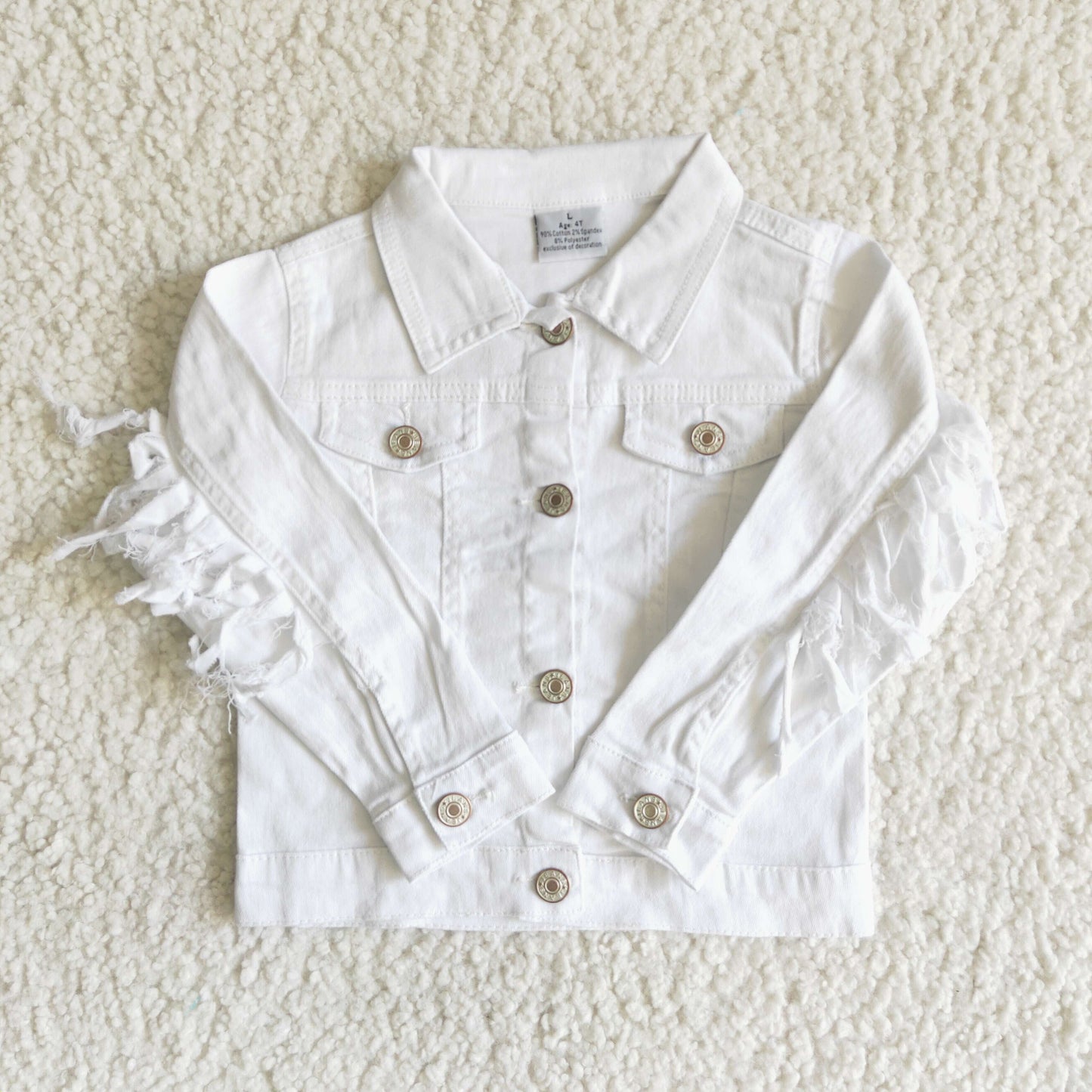 6 A32-28 White Long Sleeve Tassels Denim Jacket