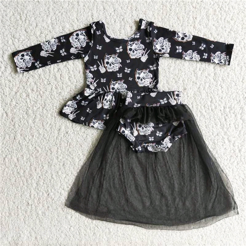 Clearance 6 A10-2 Halloween Black Ghost Tulle Tutu Dresses Skirt Girls Long Sleeve Bummies Outfits