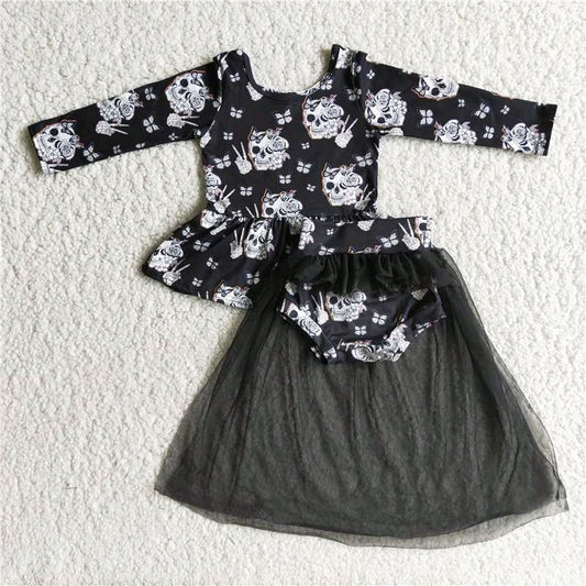 Clearance 6 A10-2 Halloween Black Ghost Tulle Tutu Dresses Skirt Girls Long Sleeve Bummies Outfits