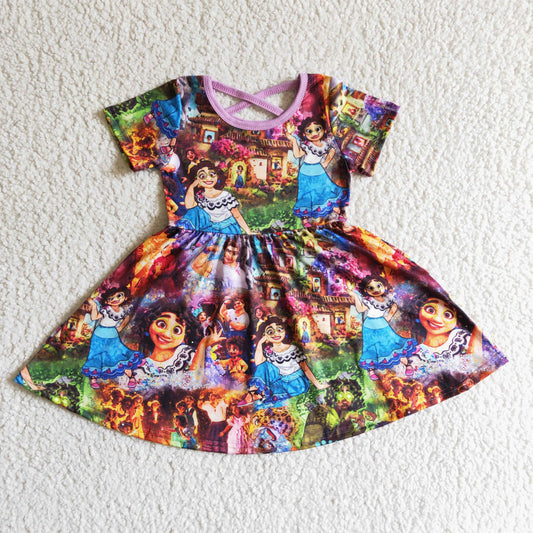 Clearance GSD0013 Purple Princess Cartoon Girls Short Sleeve Dresses