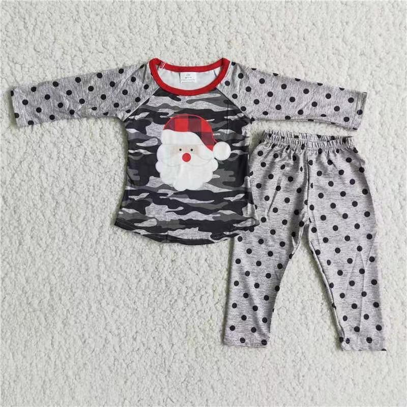 Boys Camo Christmas Santa Grey Dots Set