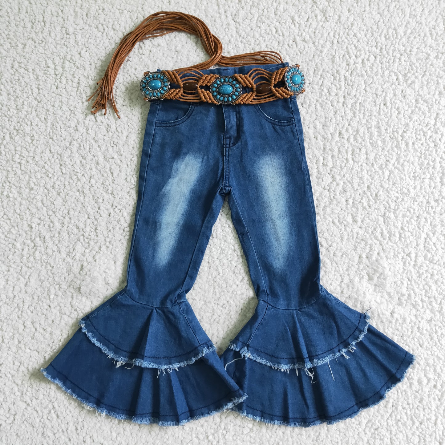 GB0001 Blue Belt Girls Denim Jeans