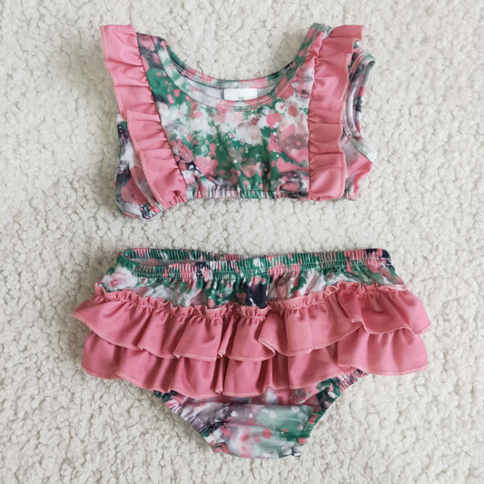 2 Pcs Floral Print Girls Bathing Suits Swimsuits