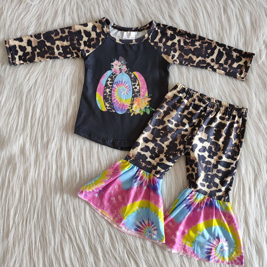 Clearance 6 A27-17 Tie Dye Pumpkin Leopard Print Adorable Outfits Fall Kids Casual Outfits