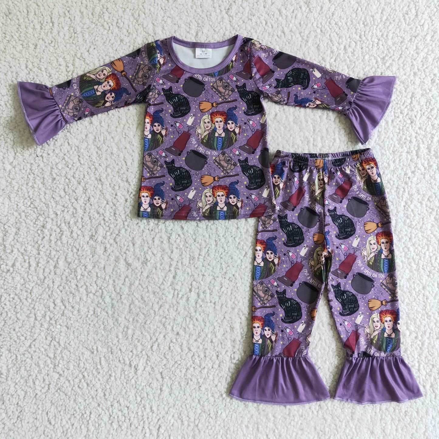 GLP0191 Halloween Witch Cartoon Purple  Girls Long Sleeve Pajamas