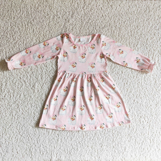 GLD0123 Christmas Pink Dots Santa Girls Long Sleeve Dresses